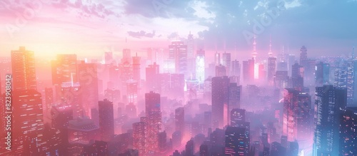 Dreamlike Cityscape A Vision of Progress in Soft Pastel Hues photo