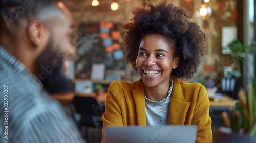 Smiling Woman Sitting at Table With Man