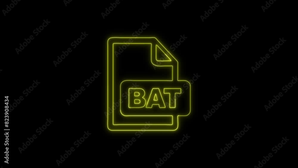 Neon Glowing BAT File Icon and Symbol Animation on Black Background Neon Glowing BAT File Icon and Symbol Animation on Black Background
