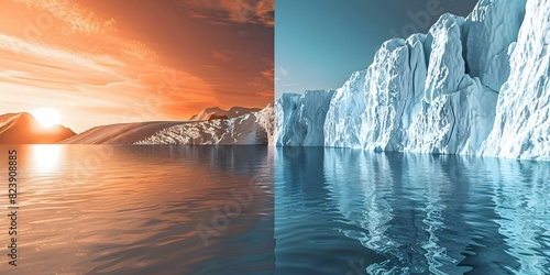 Glacial Melting from Climate Change Resulting in Sea Level Rise. Concept Climate Change Impacts, Glacial Melting, Sea Level Rise, Environmental Consequences, Global Warming photo