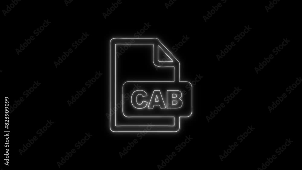 Neon Glowing CAB File Icon and Symbol Animation on Black Background Neon Glowing CAB File Icon and Symbol Animation on Black Background