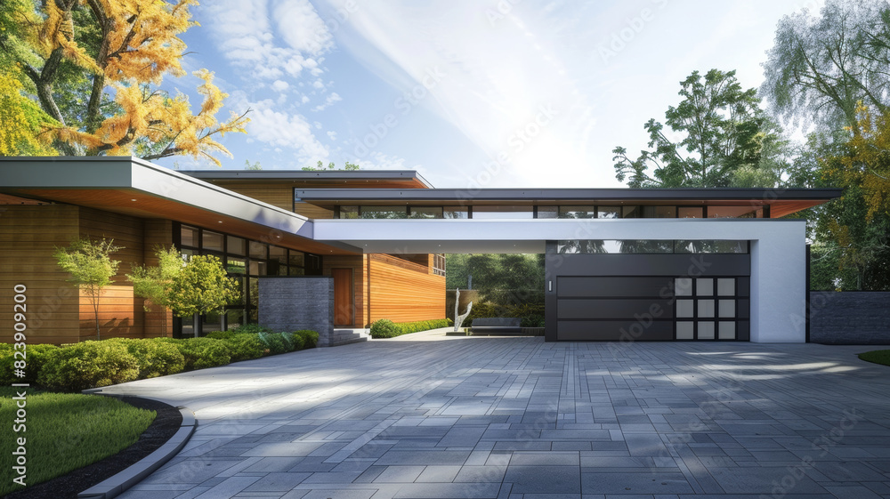 Obraz premium Modern house with empty driveway