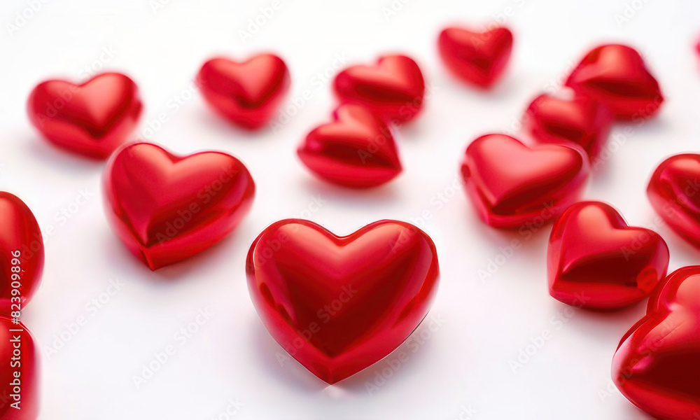 White background with many red hearts all around it with empty space in center White background with many red hearts all around it with empty space in center