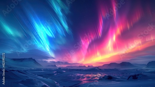 A beautiful aurora with a blue and purple sky