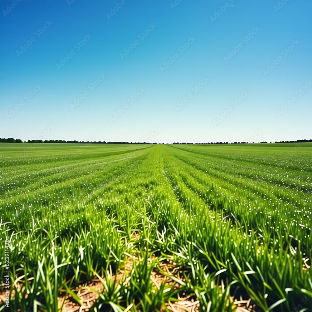 A vast lawn and blue sky. Generative AI A vast lawn and blue sky. Generative AI