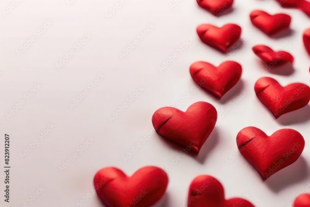 White background with many red hearts all around it with empty space in center White background with many red hearts all around it with empty space in center