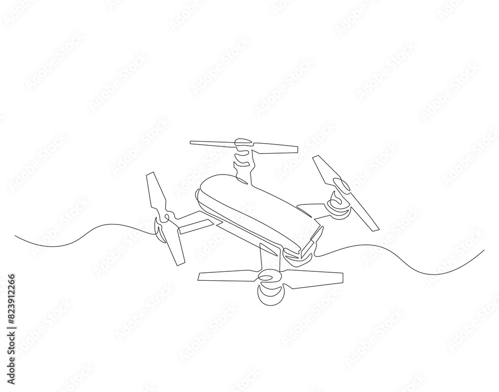Continuous one line drawing of flying drone. One line drawing illustration of drone. Modern air technology for videography concept. Drone single line drawing. Editable outline. Continuous one line drawing of flying drone. One line drawing illustration of drone. Modern air technology for videography concept. Drone single line drawing. Editable outline.
