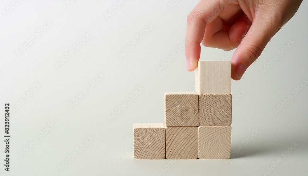business development and growth success process concept, close up hand arranging wood block business development and growth success process concept, close up hand arranging wood block