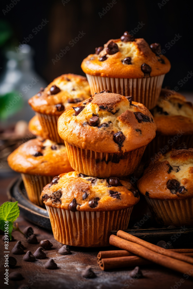 Pile of muffins sitting on top of plate. Pile of muffins sitting on top of plate.