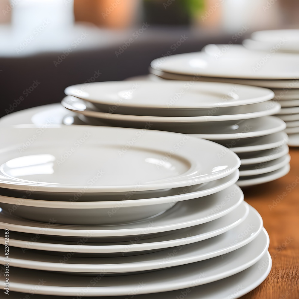 stack of plates arranged on the table for lunch stack of plates arranged on the table for lunch