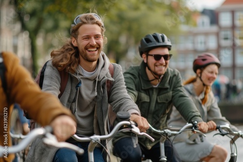 Group of Friends on City Leisure Bike Tour Embracing Social and Exploratory Benefits of Cycling