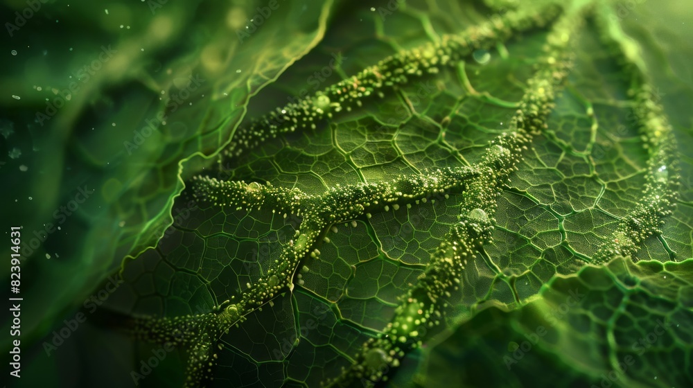 Obraz premium A close up of a leaf with a lot of small dots on it