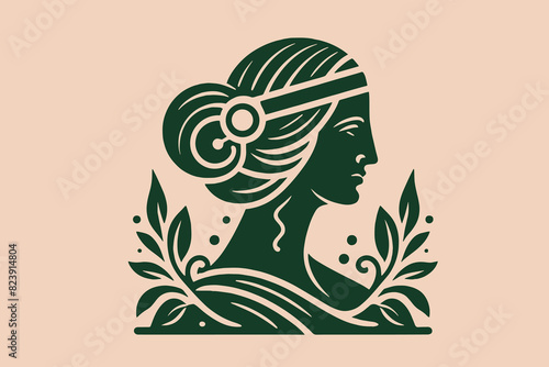 Face of a beautiful antique Greek woman, portrait. Logo, icon, emblem, sign
