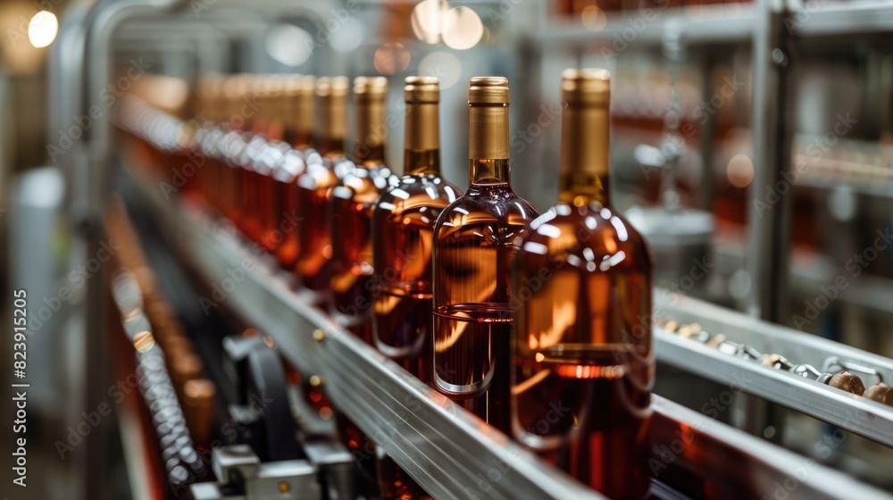 Bottling Wine. Automated Conveyor Line for Clean Bottling and Sealing of Alcoholic Beverages Bottling Wine. Automated Conveyor Line for Clean Bottling and Sealing of Alcoholic Beverages