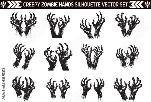 Creepy Zombie Hands silhouette Vector Illustration in White Background