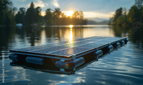 Floating solar panel system on a lake. © Andreas