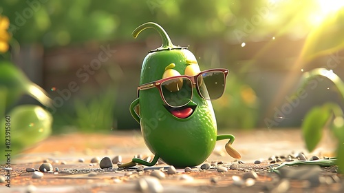 A jocular pepper wears sunglasses and strikes a pose, .