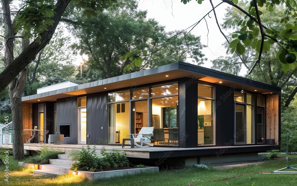 Fototapeta premium A compact passive house in an urban environment, featuring a minimalist design and energyefficient systems