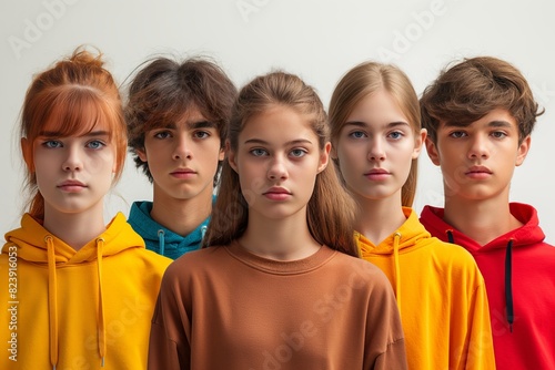 Group of serious teenagers standing together