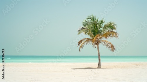 Solitude  A Palm Tree Dancing on a Beach With Crystal Blue Waters