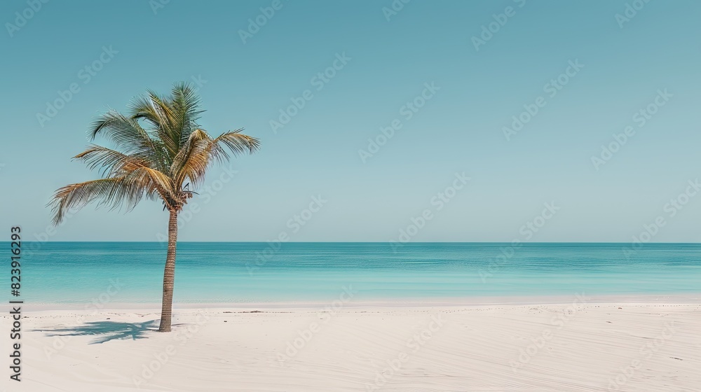 Majestic Palm Tree Overlooking the Turquoise Sea Majestic Palm Tree Overlooking the Turquoise Sea
