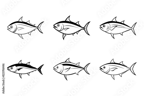6 bluefin tuna fish vector illustration