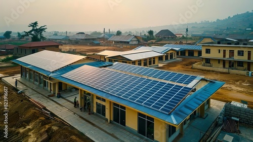 A medical clinic with solar panels on the roof, providing sustainable energy and reducing operational costs © Suphakorn