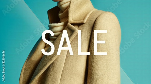 Horizontal AI illustration fashion sale poster with stylish coat. Concept lifestyle.
