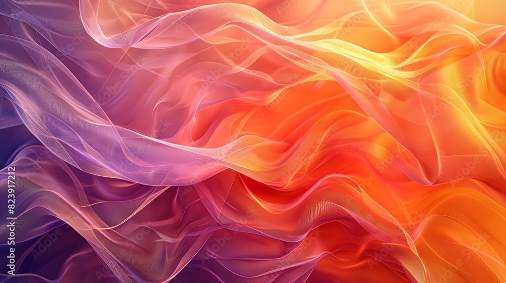 Abstract fabric background with flowing, wavy lines in warm, sunset-inspired colors, creating a calming and serene effect Abstract fabric background with flowing, wavy lines in warm, sunset-inspired colors, creating a calming and serene effect