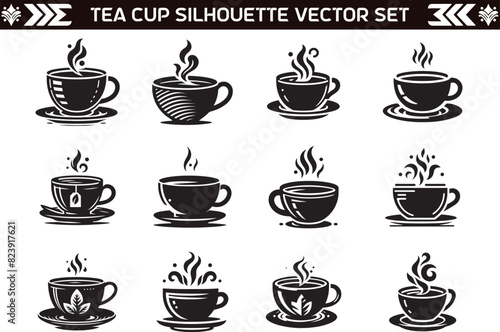 Tea Cup Silhouette Vector Illustration in White Background