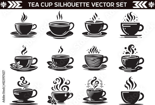 Tea Cup Silhouette Vector Illustration in White Background
