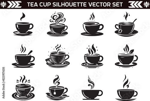 Tea Cup Silhouette Vector Illustration in White Background