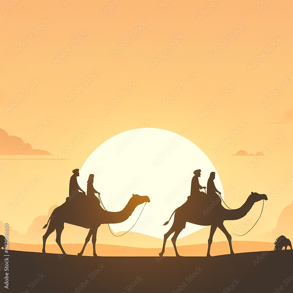 Silhouette of Camels and Riders at Sunset Silhouette of Camels and Riders at Sunset