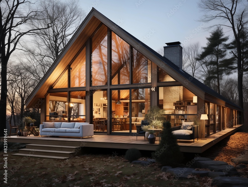 Family Enjoys Cozy Evening in Modern Forest Home