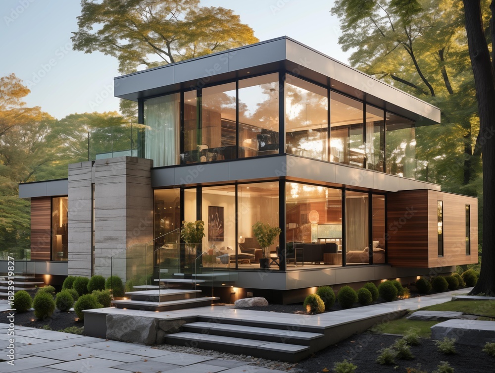 Family Home in Evening Light, Nestled in a Forest Family Home in Evening Light, Nestled in a Forest