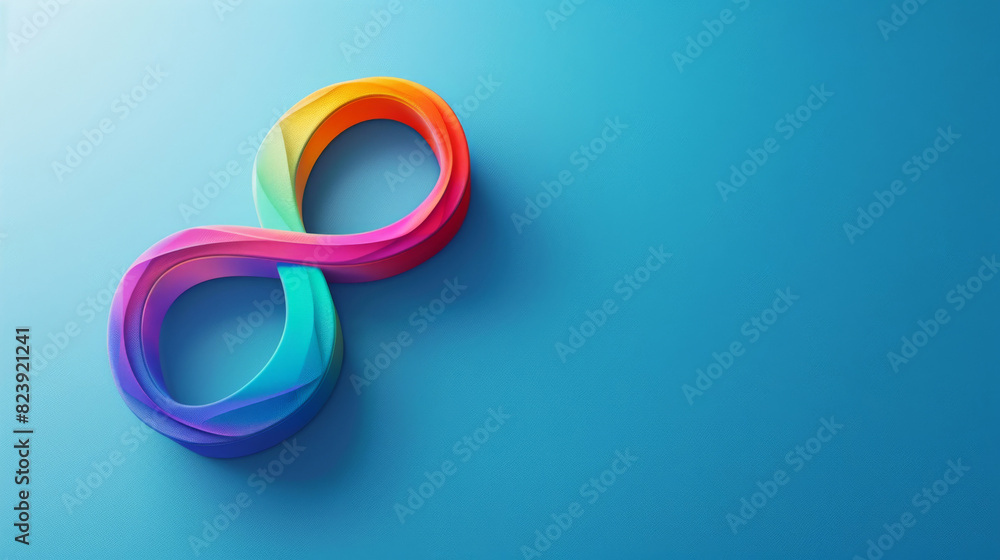 Colorful infinity symbol representing neurodiversity on a vibrant blue gradient backdrop, symbolizing inclusion and diversity in cognitive functioning Colorful infinity symbol representing neurodiversity on a vibrant blue gradient backdrop, symbolizing inclusion and diversity in cognitive functioning