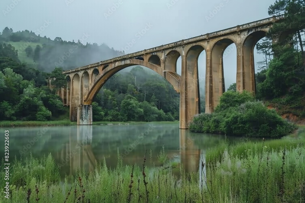 Fototapeta premium Old Bridge Over Misty River