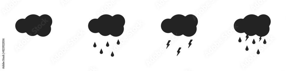 Cloudy weather vector. Weather forecast icons set. collection of clouds with rain and lightning. Black cloud vector. Vector illustration. Cloudy weather vector. Weather forecast icons set. collection of clouds with rain and lightning. Black cloud vector. Vector illustration.