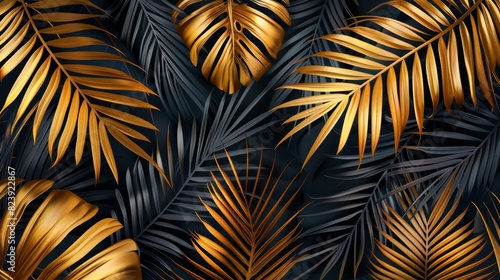 Opulent Black Gold Tropical Palm Leaves