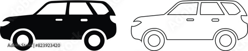 Car icons set. The car from different style vector. Side view black line and flat collection isolated on transparent background. Transportation symbol, traffic sign, travel element for website and app