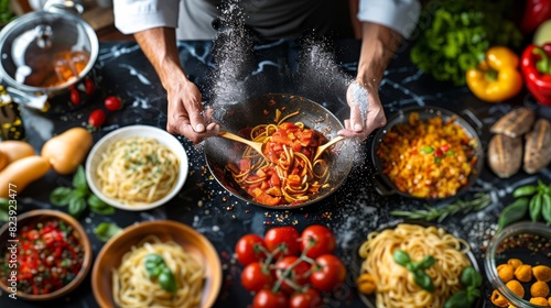 Person Sprinkling Sauce on Bowl of Spaghetti