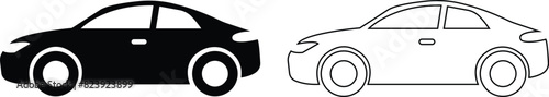 Car icons set. The car from different style vector. Side view black line and flat collection isolated on transparent background. Transportation symbol, traffic sign, travel element for website and app
