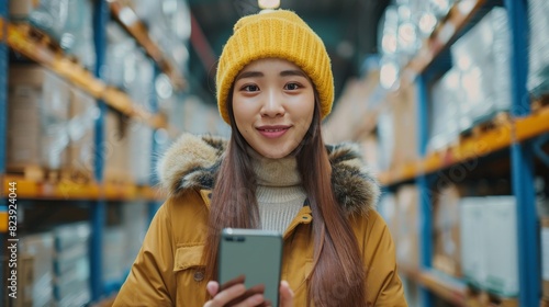 Woman in a Yellow Hat Holding Tablet