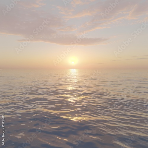 A calm and serene ocean scene with a beautiful sunset in the background