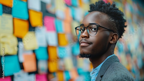 Man With Glasses Standing in Front of Colorful Wall