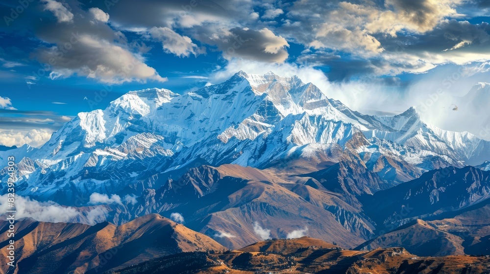 Obraz premium Panoramic Himalayan Mountain Range with Majestic Mount Everest