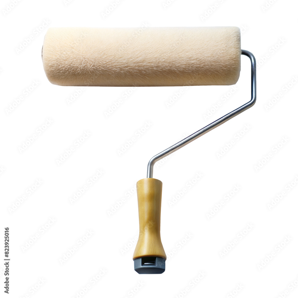 Obraz premium A white and tan paint roller with a wooden handle