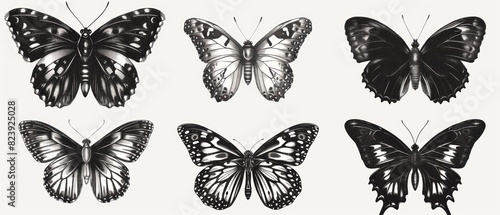 vintage butterflies in various colors and patterns, illustrated with cream background