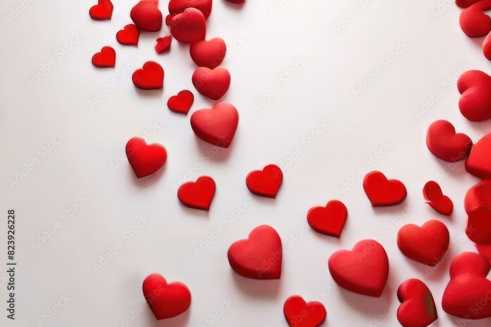White background with many red and white hearts all around it with empty space in the center White background with many red and white hearts all around it with empty space in the center