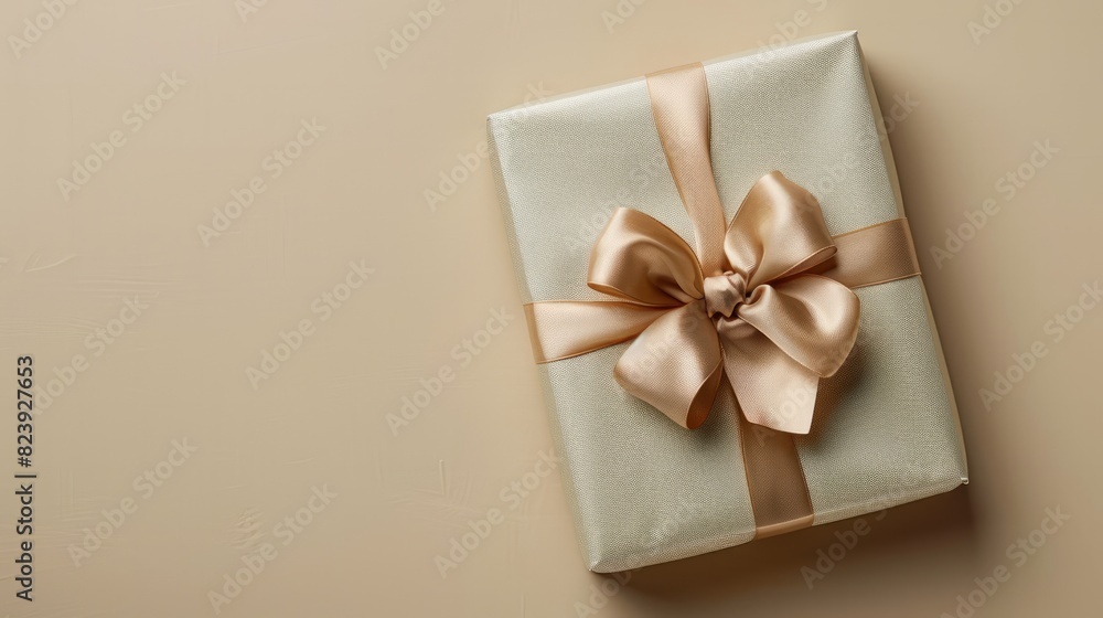 High-Angle View of Elegant Gift Box with Bow on Plain Background High-Angle View of Elegant Gift Box with Bow on Plain Background